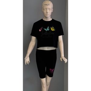 ست کراپ شلوارک طرح پروانه